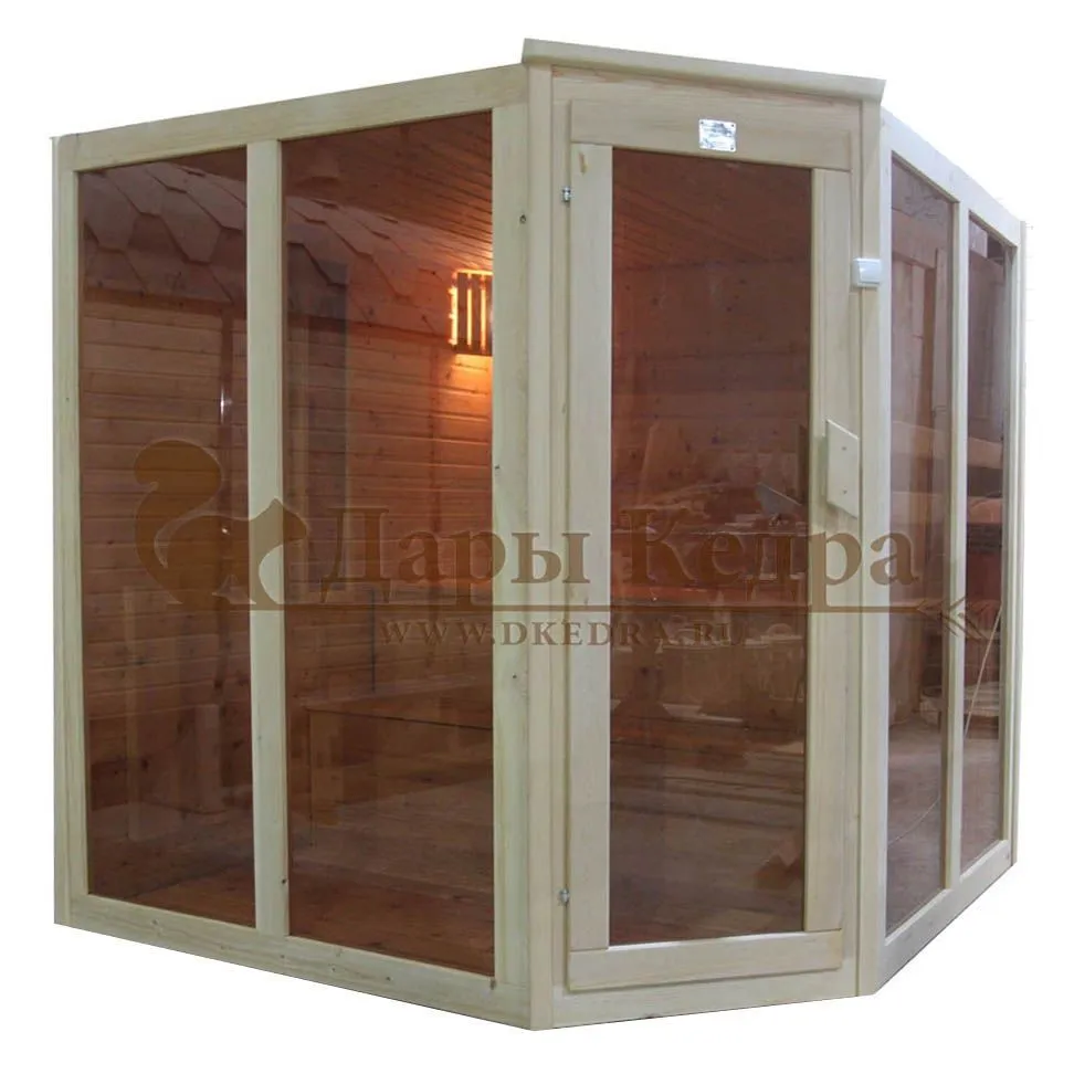Четырехместная угловая финская сауна кабина из кедра с электрокаменкой